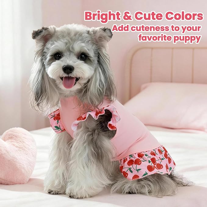 XPUDAC 4 Pack Cute Dog Dress for Small Dog, Floral Puppy Dress Sweet Girl Pet Skirt Outfits Colorful for Birthday Holiday Spring Summer Pet Clothes for Girls, L