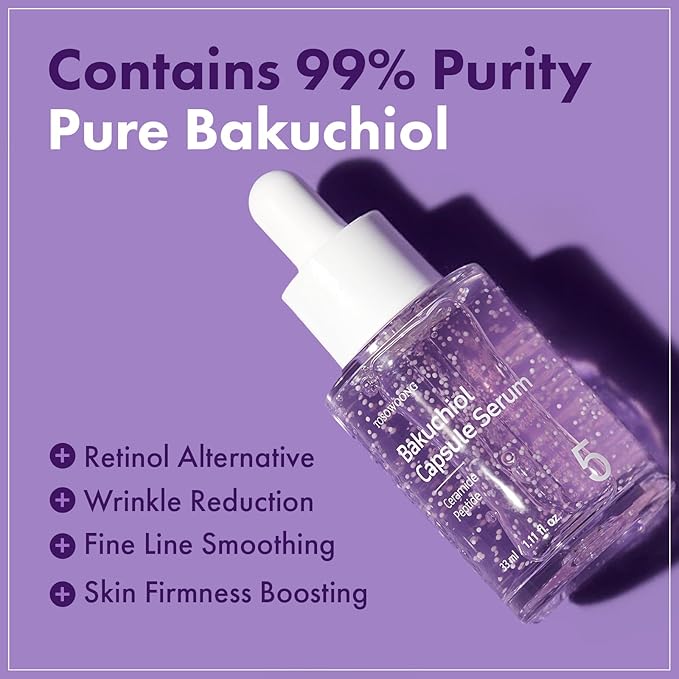 TOSOWOONG Bakuchiol Capsule Serum, 5,000ppm Bakuchiol Retinol Natural Alternative, Anti-Aging, Plumping, Pore, Wrinkles, 8 Hyaluronic Acids, 5 Ceramides, Hydration, Korean Skincare, 33ml/1.11 fl.oz.
