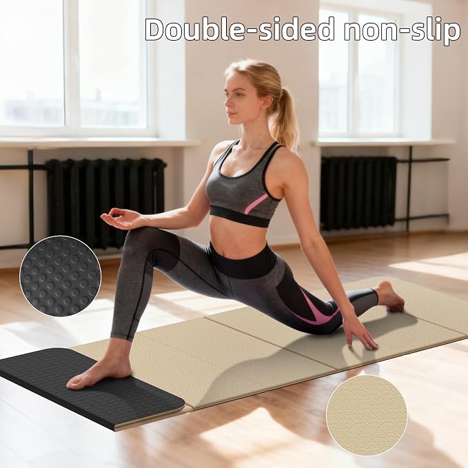 Foldable TPE Yoga Mat Thick 10mm,75" x40"Extra Large Exercise Mats | Stretch Mat Non-slip Fitness Folding Mat Easy to Carry,Wide Gym Mats for Women Men Suitable for Home Workout Travel Pilates