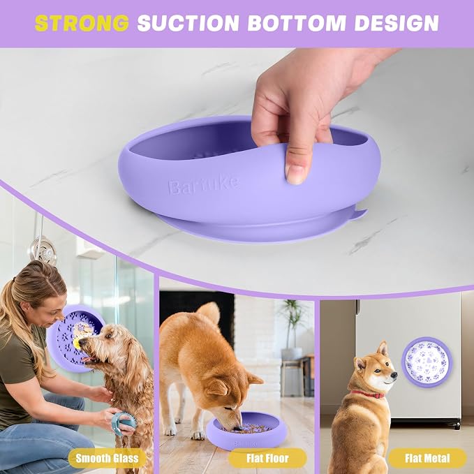 Silicone Dog Lick Bowl, Slow Feeder Dog Bowls with Strong Suction, Purple