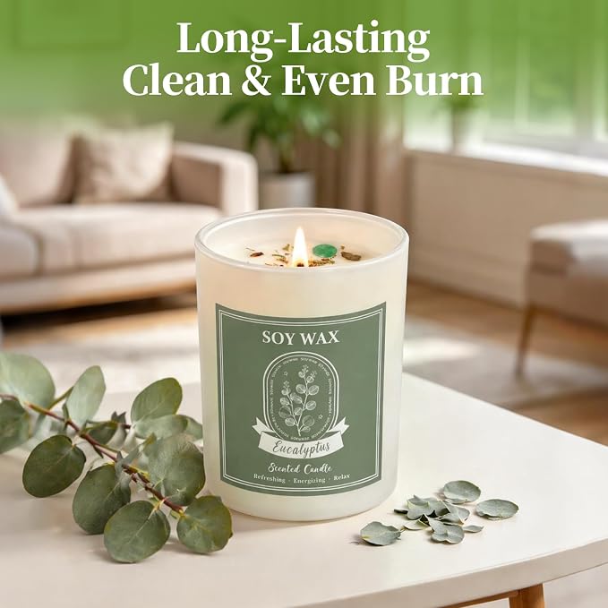 Scented Candle, Candles for Home Scented, 5.2 oz Soy Candles for Aromatherapy, Natural Hand-Poured, Relaxing Eucalyptus Scent, Gift for Women Mom (Eucalyptus)