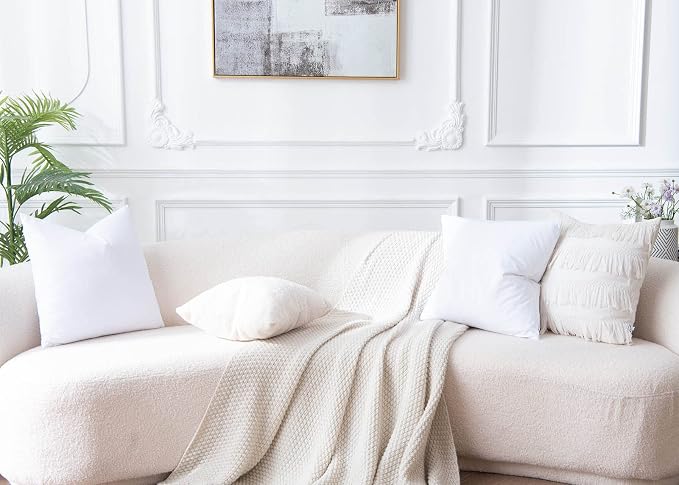 White 24x24 Pillow Covers Decorative Velvet Throw Pillow Covers Set of 2 | JUSPURBET Soft Cushion Covers with Invisible Zipper for Modern Couch Sofa Bed Living Room Bedroom Home Decor