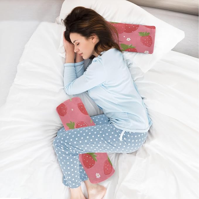 Neck Roll Pillow Bolster Pillows Round Health Memory Foam Long Cervical Cylinder Body Removable Washable Cover Bed Legs Back Yoga Pink Strawberry
