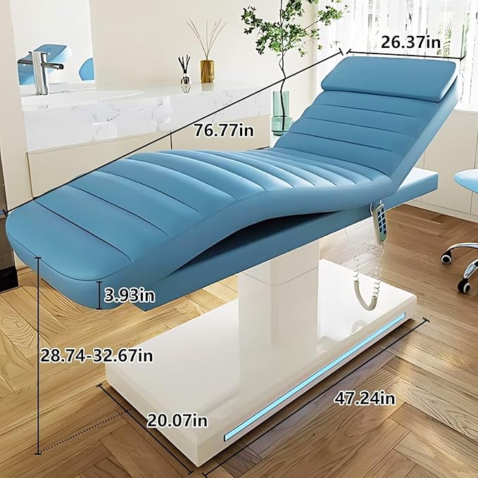 Massage Table-Electric Massage Table with Blue Modern Minimalist Style, Facial Beauty Table Includes Intelligent Angle Adjustment, Ambient Light