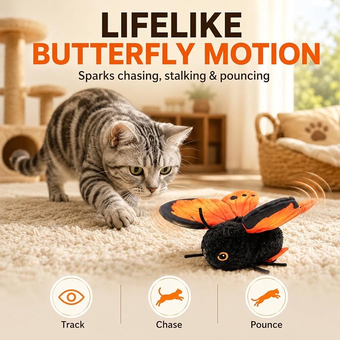 Smart Sensing Flapping Butterfly Toy - Cat Interactive Toys (Blue)