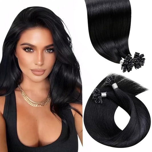 LaaVoo K Tip Hair Extensions Real Human Hair Black U Tip Hair Extensions Hot Fusion Ktip Human Hair Extensions Jet Black 100g 100s 18 Inch