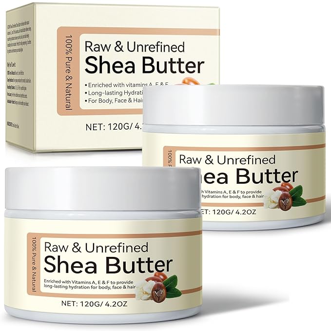 Raw Shea Butter 4.2Oz, (2Pack) Pure Natura Unrefined Raw Shea Butter Contains Vitamin A, E & F, Skin Moisturizer For Face, Body & Hair, Hydrating Dry Skin