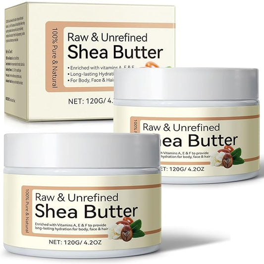 Raw Shea Butter 4.2Oz, (2Pack) Pure Natura Unrefined Raw Shea Butter Contains Vitamin A, E & F, Skin Moisturizer For Face, Body & Hair, Hydrating Dry Skin