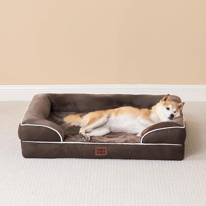 EHEYCIGA Orthopedic XXL Dog Bed, Waterproof Washable XL Big Pet Bed 52" | Non-Slip Bottom and Egg-Crate Memory Foam Extra Large Pet Couch Bed with Washable Removable Cover, Brown