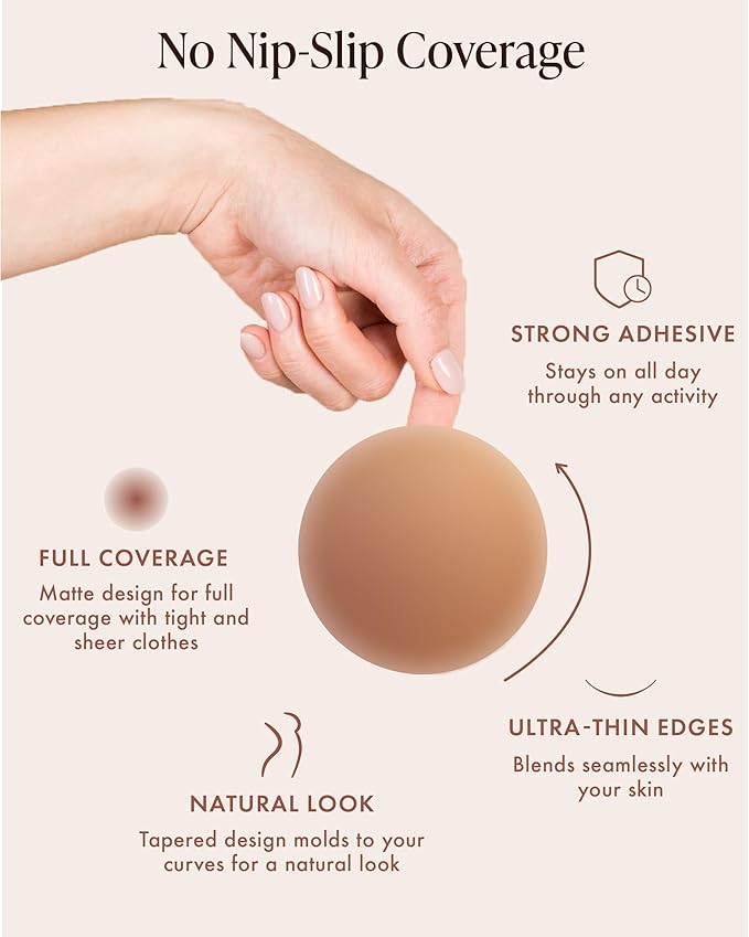 Reusable Silicone Nipple Covers - Waterproof, Nude, 4 Shades - Sticky Breast Stickers for Strapless Dress