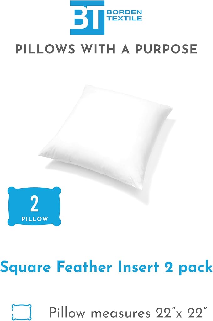 Pillow Inserts - Pack of 2-22" x 22" Square Decorative Throw or Sham for Couch - Bed - Sofa