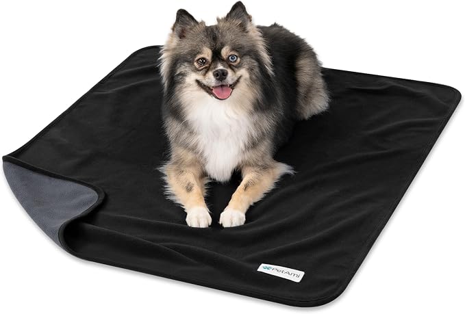 PetAmi Waterproof Dog Blanket for Small Medium Dogs Cats, Pee Proof Reversible Cat Blanket for Kitten Puppy, Soft Fleece Washable Pet Throw for Couch Car Crate Liner, 29x40 Black Gray