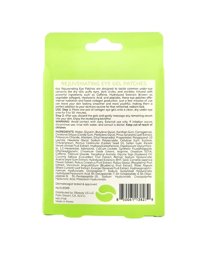 Waxness Kaz Rejuvenating Eye Gel Patches with Caffeine, Hyaluronic Acid & Extensin for Dark Circles & Puffiness, 5 Pair – Professional Skin Care