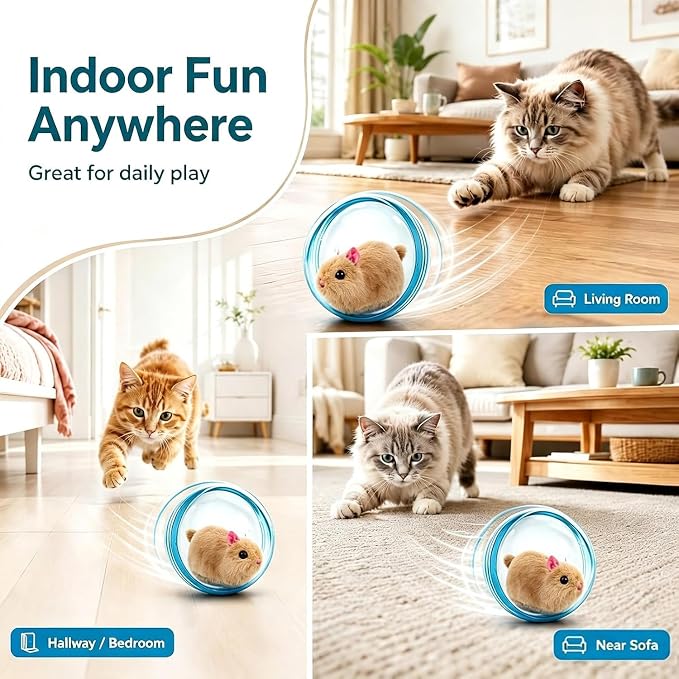 Self Rolling Interactive Cat Ball, Hamster Ball for Cats, Automatic Moving Rolling Cat Ball 360° Rolling Spin Moving Cat Ball Fun Indoor Interactive Pet Ball for Cats Dogs Chasing