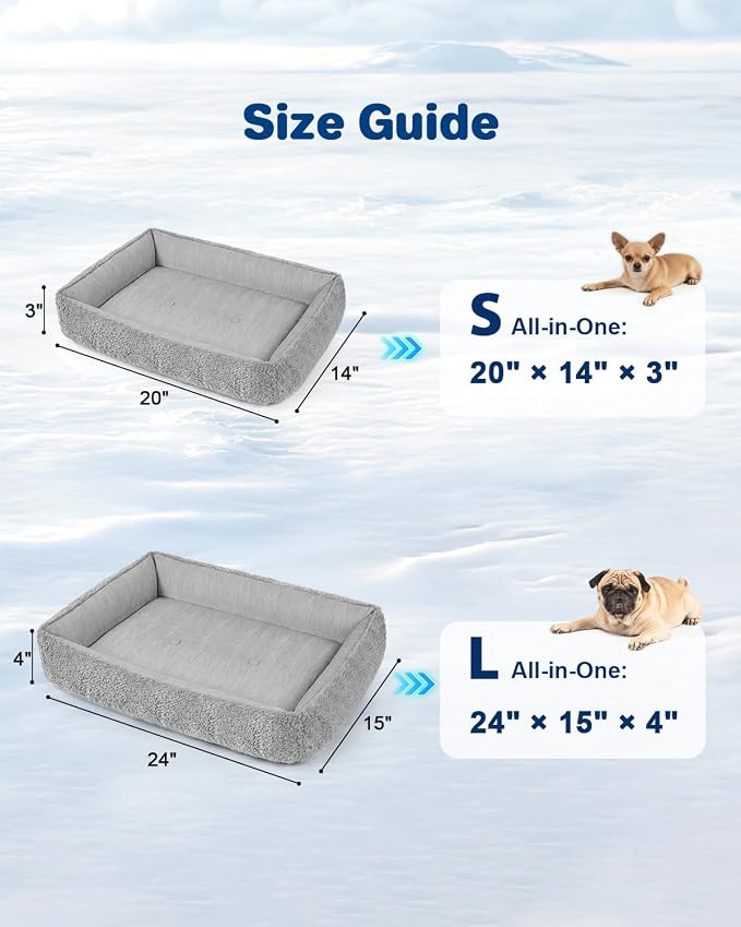 Cooling Dog Bed for Small Medium Dogs - Reversible Design (Ice‑Silk Cooling Layer | Sherpa Fleece Layer), Washable Dog Cooling Mat for Crates, Beds, Sofas 20" × 14"