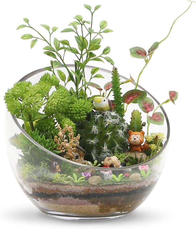 WGVI Clear Slant Cut Bowl Glass Vase, Glass Terrarium, Candy Dish, Glassware, Slant Cut, 7" Width, 6" Height (8 Pieces)