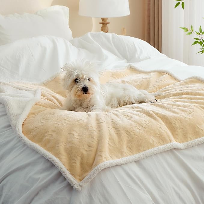 Pet Blankets for Cats - Waterproof Cat Blanket Washable - Sherpa Fleece Puppy Blanket, Soft Plush Reversible Throw Protector for Bed Couch Car Sofa, 40"X50", Khaki