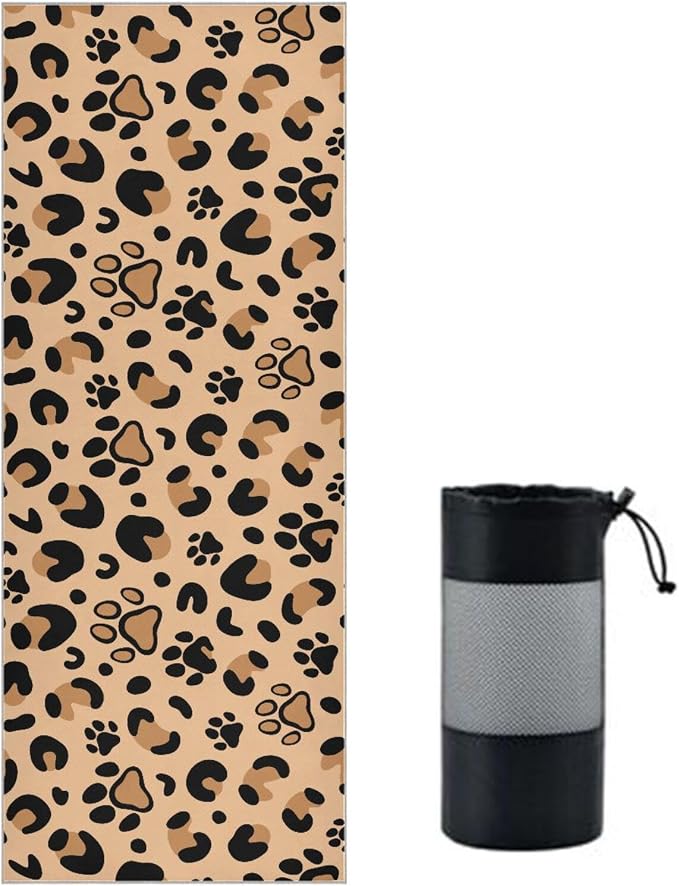Non Slip Yoga Towel 73 x 27 in Leopard Paw Print Sweat Absorbent Yoga Mat Towel for Hot Yoga, Pilates and Workout