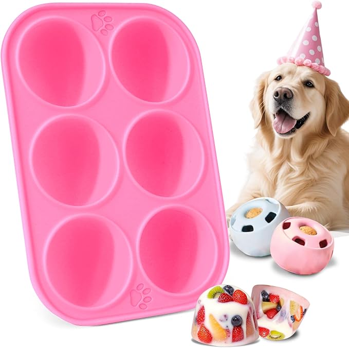 BABORUI 6 Cavities Silicone Dog Treat Molds for Woof Pupsicle & WOOF Party Pupsicle Large 25-75lbs, Reusable Silicone Popsicle Molds for Making Mix Refills Birthday Pops Popsicle Treats (L-Pink)