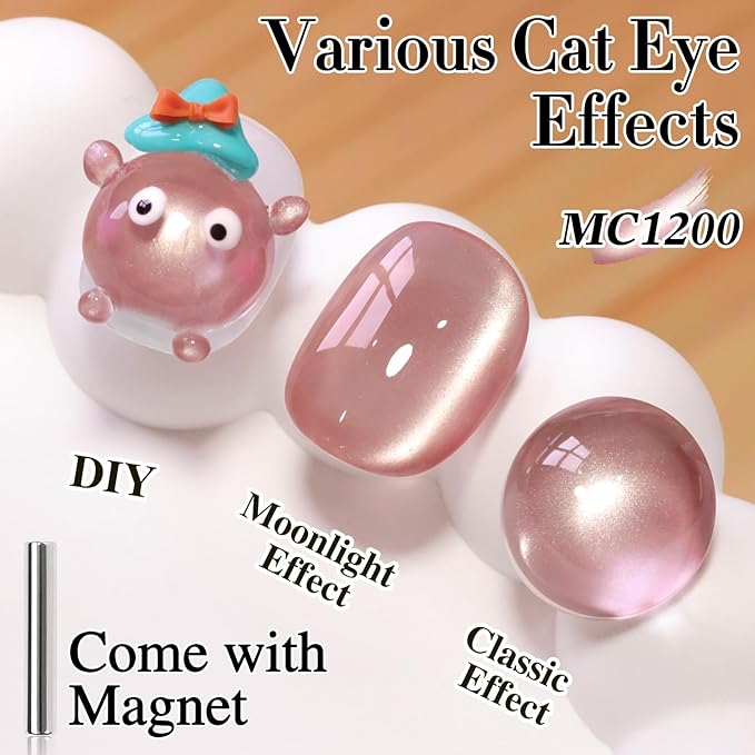 Double Rhythm 15ML Jelly Glass Cat Eye Gel Polish with Magnet Holographic Glitter Shimmer Translucent Sheer Color Salon Soak Off Magnetic Nail at Home (Rose Nude -MC1200)