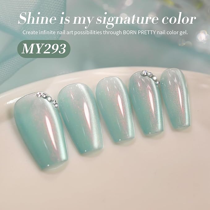 BORN PRETTY Cat Magnetic Eye Gel Nail Polish,Tuberose Green Magnetic Gel Polish Shimmer Magnetic Eye Gel Manicure Nail Art DIY 15ml