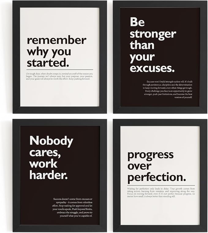 DSHFG Motivational Office Pictures Wall Decor Prints Set of 4 | Black Motivational Wall Art Office Decor Retro Posters Prints for Office Home Decor, 8x10 Unframed