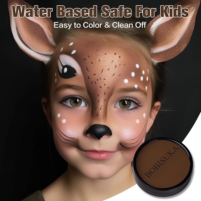 BOBISUKA Brown Face Body Paint, Water-Based Halloween Werewolf Face Painting Kit, Non-Toxic SFX Makeup Facepaints Safe for Kids & Adults Camo Wolfman Costume Cosplay Party