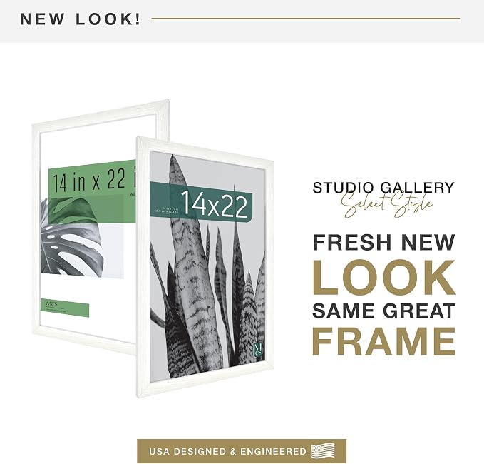 MCS Studio Gallery 14x22 Poster Frame White Woodgrain Engineered Wood, Vertical & Horizontal Wall Hanging Large Picture Frame for Photos, Posters & Art Prints (1-Pack)