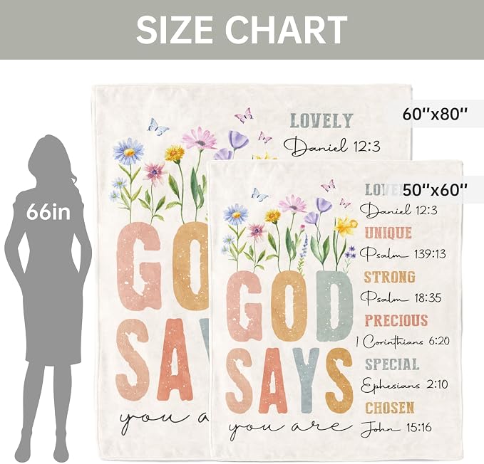 Gifts for Women - Christian Inspirational Floral Blanket | Religious Birthday Gift, Blanket for Mom, Sisters, and Friends, Baptism & Confirmation, Spiritual Gift for Her 80"X 60"