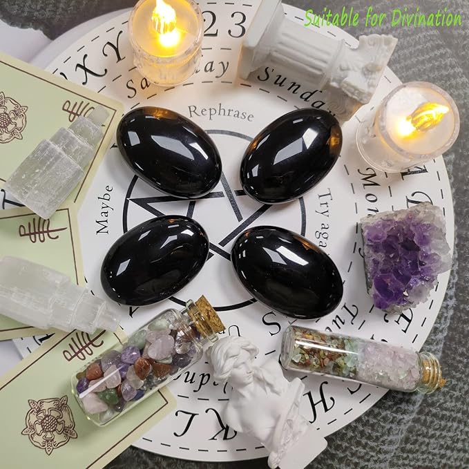ZHIYUXI 2.4" Black Obsidian Crystals Stone Healing Crystals Gemstones and Crystals Decor Worry Stone Energy Balancing Therapy Polished Stones Palm Stone Room Decor Mediation Gifts 1PC
