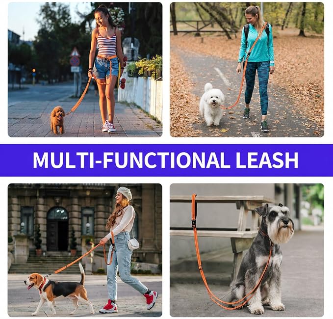 Kazazoo Hands-Free Dog Leash Adjustable Length 5-8 Ft, Waist for Dog Walking, Running for Small &Medium Dogs with Reflective Strips, Ballistic Nylon, Waist Belt, Lightweight Orange M