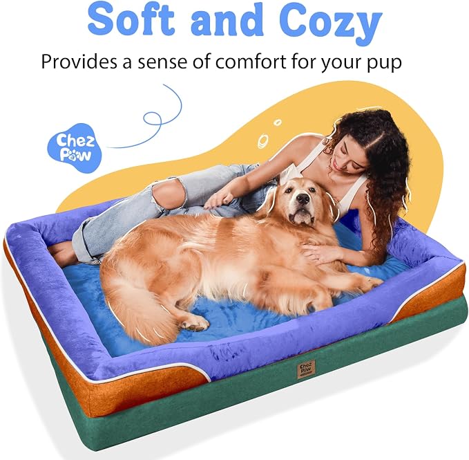 Orthopedic Washable XXL Dog Bed for Extra Large Dogs | Egg Crate Foam, 4-Sided Bolster Support, Waterproof Liner, Non-Slip Bottom, Removable Bolster Cover, 45 x 35 Inch
