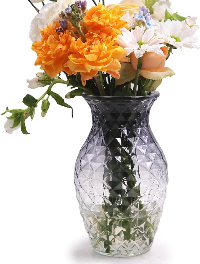 Vase for Flowers Small Glass Vases for Home Decor Table Centerpieces Living Room Bedroom Bookshelf Kitchen Modern Office Wedding Decoration Vintage Flower Vases Grey White