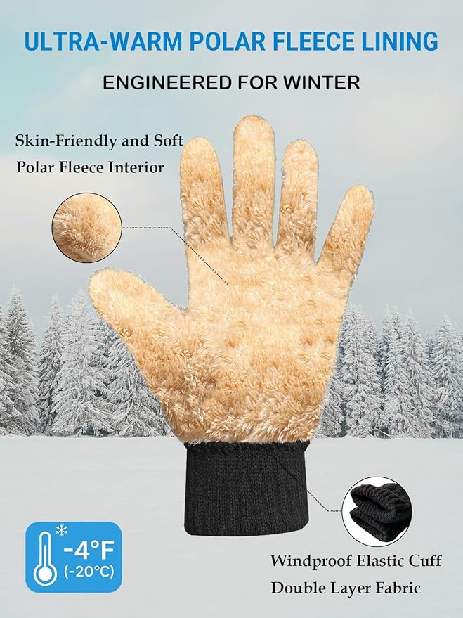 JIZCTBN Winter Thermal Gloves for Men Women - Upgraded Touch Screen Warm Fleece Lining Gloves for Running, Cold Weather