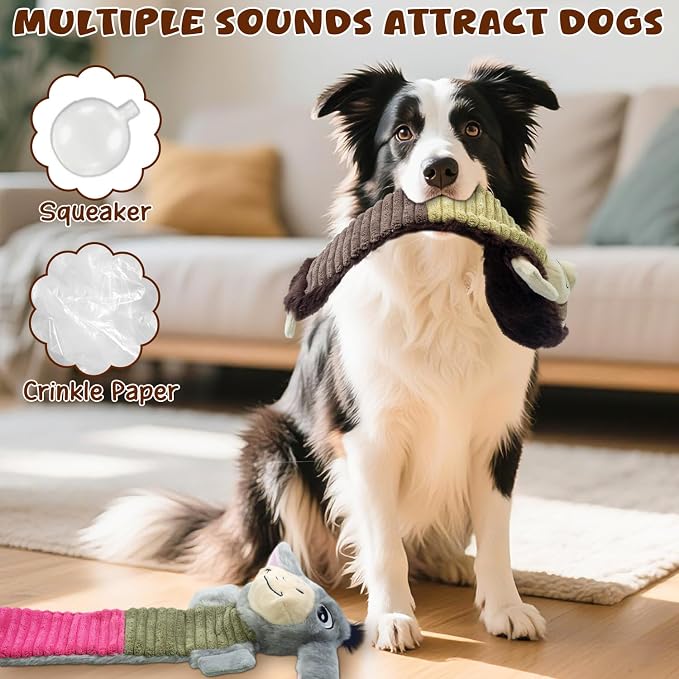 2 Pack No Stuffing Dog Squeaky Toys, Chew with Crinkle to Large Puppy