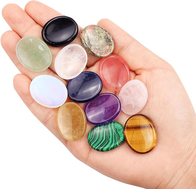DUQGUHO Worry Stones for Anxiety, Meditation Reiki Relax Thumb Worry Stones, Crystals and Healing Stones Bulk 12PCS, Stress Relief Gifts for Women