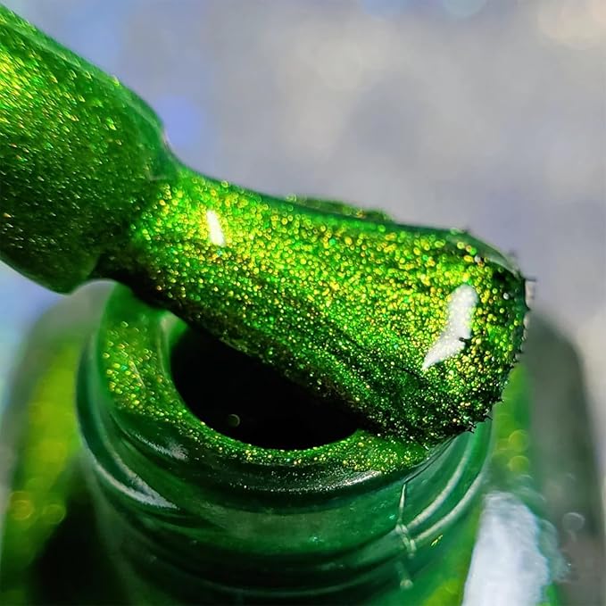 COSMOO Green Nail Polish, 12ml Bright Quick Dry Nail Lacquer, Shimmer Art Varnish, 0.41 fl oz (Shimmer Green)