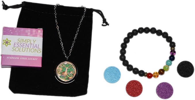 Aromatherapy Essential Oil Diffuser Stainless Steel Silver Magnetic Locket Pendant 2 Sizes Chain Necklace, Refill Pads & Diffuser Bracelet in a Velvet Bag (Standing Winter Deer)