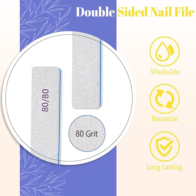 25 Pcs Nail Files 80/80 Grit for Acrylic & Gel Nails, Double Sided Emery Board for Home & Salon Use