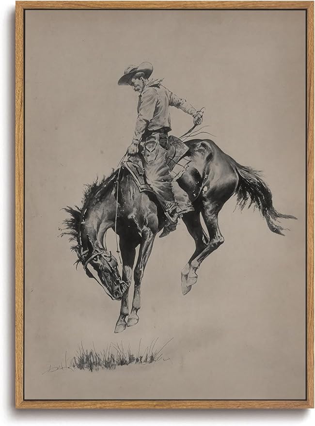 ZZLWBKGL Western Wall Decor Bronco Buster Canvas Art Cowboy Framed Wall Art | Vintage Artwork Farmhouse Picture Retro Country West Paintings for Living Room Bedroom 12x16in