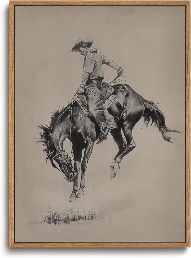 ZZLWBKGL Western Wall Decor Bronco Buster Canvas Art Cowboy Framed Wall Art | Vintage Artwork Farmhouse Picture Retro Country West Paintings for Living Room Bedroom 8x10in