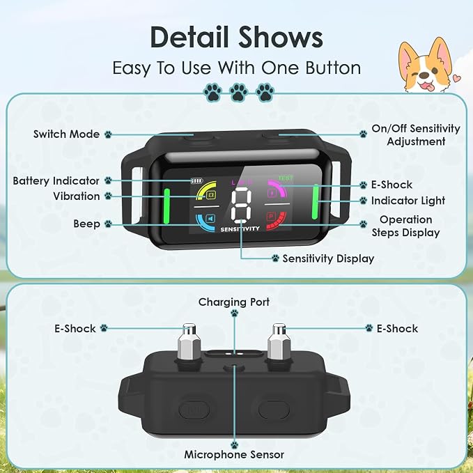 Dog Bark Collar Automatic Shock Collar Rechargeable Anti-Bark Training Collar Multifunctional Waterproof Dogs Stop Barker with 6 Safe Training Modes for Dog Weighing Over 8 Pounds (Black)