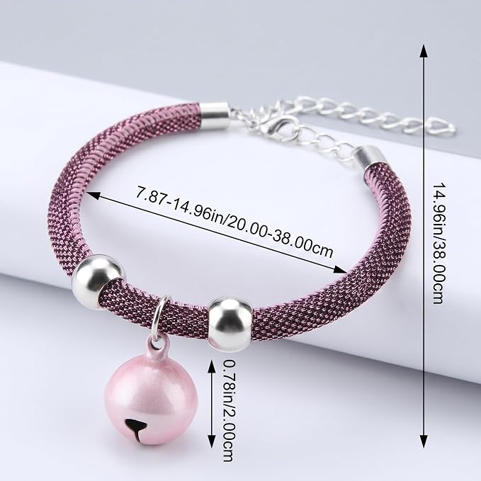 Japanese Pets Cat Collar, Adjustable Kitty Kitten Necktie Nylon Necklace Grooming Accessories Pet Supplies with Bell Extension Chain for Wedding Party Birthdays Photoshot (Pink)