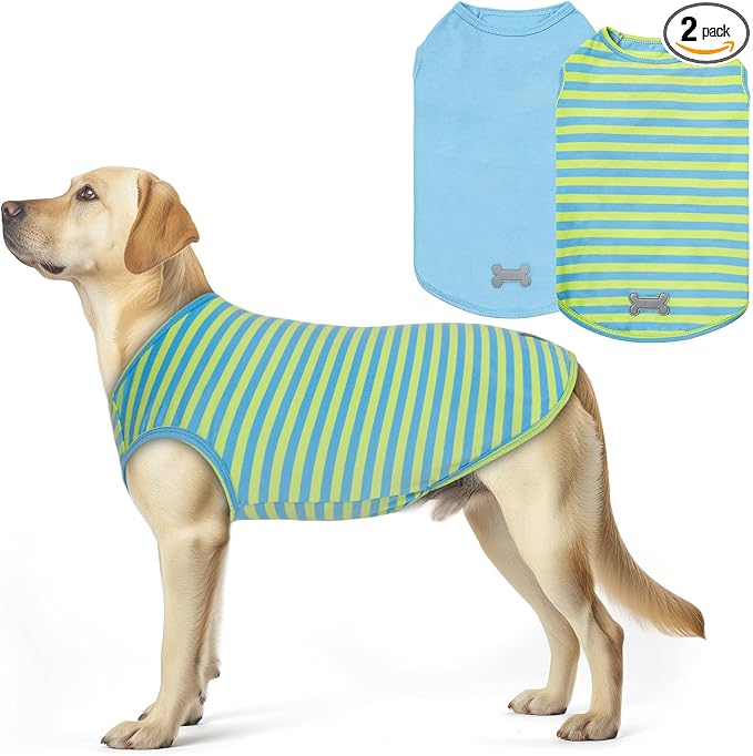 KYEESE 2Pack Cotton Dog Shirt for Medium Large Dogs Soft Striped Tank Top | Reflective for Safety, Lightweight & Breathable, Gentle on Sensitive Skin, Stretchy & Free to Move, Comfortable Daily Wear