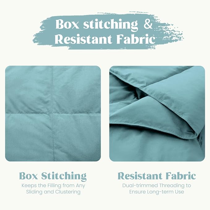puredown® Soft Feather Down Blanket Lightweight Packable Down & Feather Fill Blanket for Indoor and Outdoor Use, Queen Size Blankets, 88"X90", Sea Blue