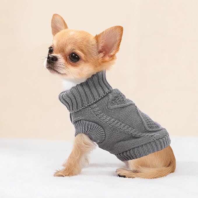2 Pieces Dog Sweater for Small Dogs Winter Warm Dog Knitted Sweaters Cute Puppy Clothes for Chihuahua Teacup Yorkie Pet Cat Knitwear Turtleneck Thick Clothing XX-Small(0.9~2.4lbs)
