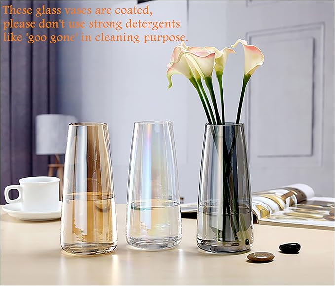 FANTESTICRYAN Modern Glass Vase, 8.7''H Decor Flower Vases Iridescent Clear | Crystal Clear Colored Vase, Fresh/Faux Floral Vases, For Home Office Table Centerpiece Decor Housewarming Gift for Lover