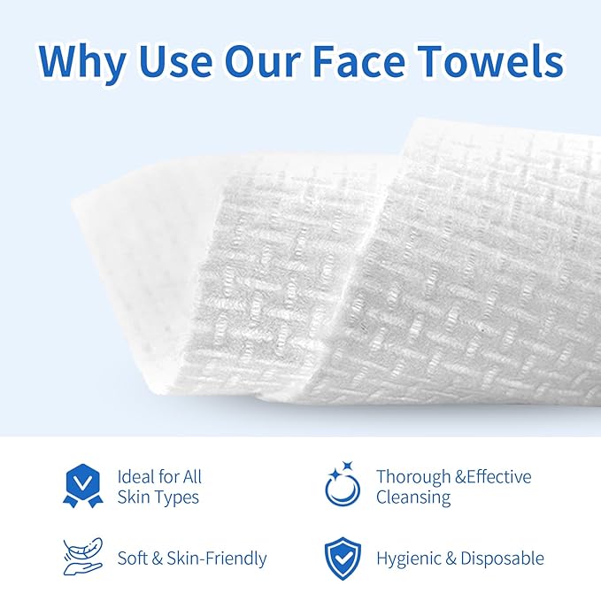 Clean Skin Face Towels XL,Disposable Face Towelettes (50 Count) Plant Based Cleansing Towelettes for skin care,Makeup Removal,Unscented Facial Cloths, Soft and Gentle,100% viscose fiber