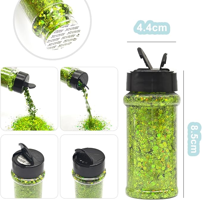 Grass - Light Green - Craft Glitter - 2oz Glitter Shaker Bright Colorful Holographic Mix Chunky Body Glitter Bulk Wholesale 24 Colors in Shaker Cosmetic Glitter - EBLB601