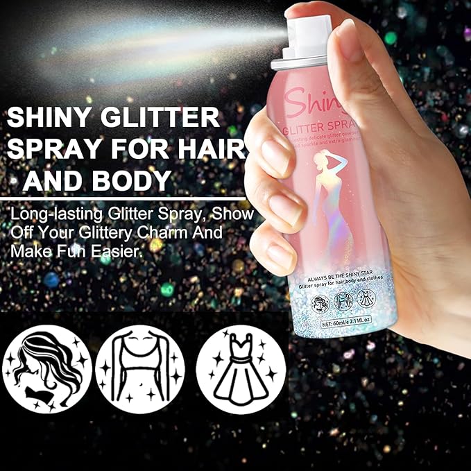 Glint-Rainbow Body Glitter Spray,Glitter Spray for Hair and Body,Long-Lasting Shimmer Powder Hairspray for Festival Concert Party Rave Accessories (Glint-Rainbow)